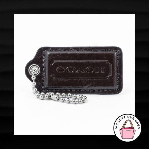 2.5" Large COACH BROWN PATENT LEATHER KEY FOB BAG CHARM KEYCHAIN HANGTAG TAG - Picture 1 of 1
